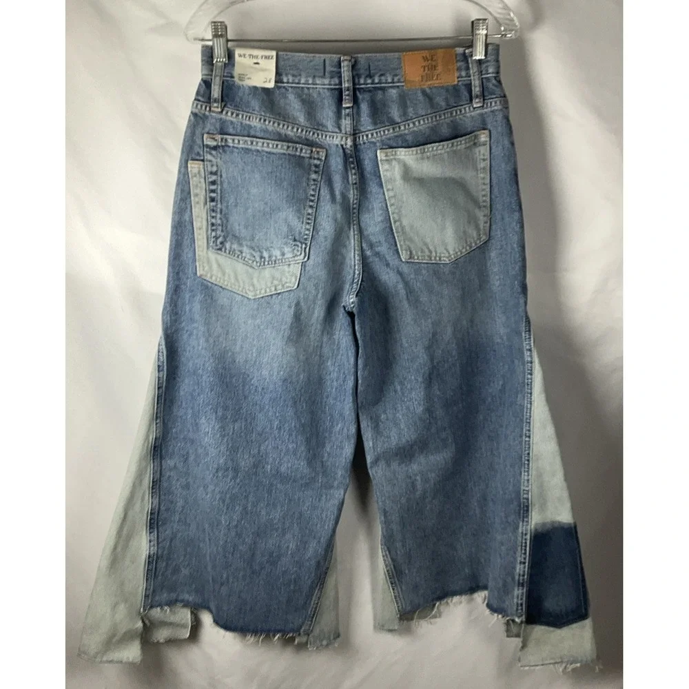 Free People We The Free Women's Size 28 Ripple Wide-Leg Pieced Cropped Jeans - Picture 2 of 16